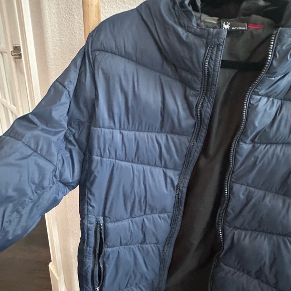 Youth Spyder Hooded Puffer Coat Navy Blue Large - Picture 2 of 5